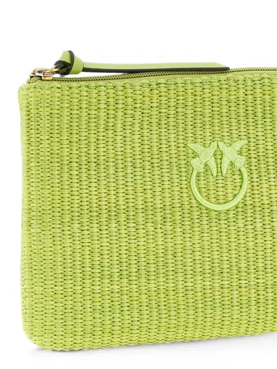 Pinko Rectangular Raffia Clutch Bag Woven Texture In Green
