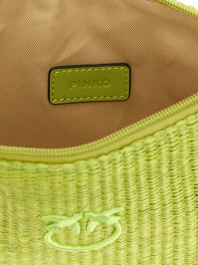 Pinko Rectangular Raffia Clutch Bag Woven Texture In Green