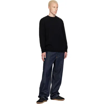 Balmain Black Buttoned Eco-cashmere Knit Sweater In Black