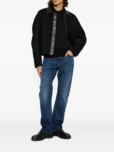 Givenchy Leather-collar Wool Jacket In Black