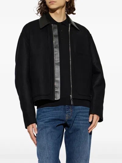 Givenchy Leather-collar Wool Jacket In Black