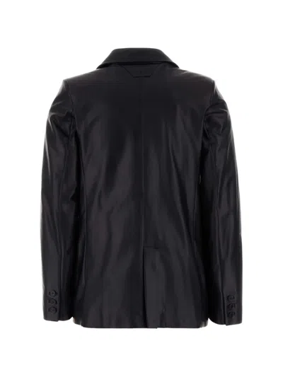 Santoro Double-breasted Leather Blazer In Black