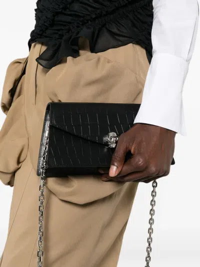 Alexander Mcqueen Mcqueen Mini Bag In Croc-effect Calfskin Leather With Skull In Yellow