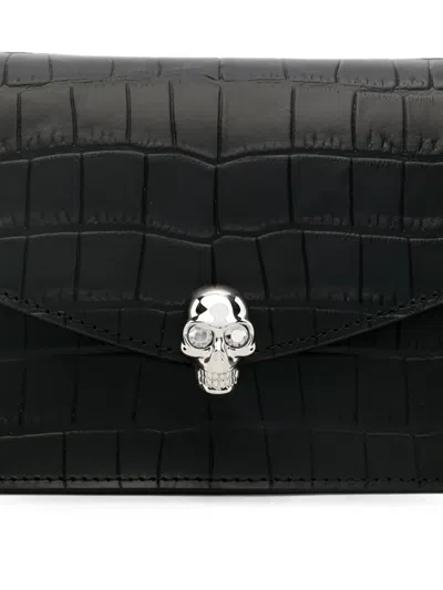Alexander Mcqueen Mcqueen Mini Bag In Croc-effect Calfskin Leather With Skull In Yellow