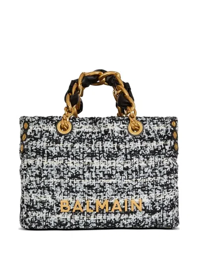 Balmain Small Soft 1945 Tote Bag In Tweed In Multi