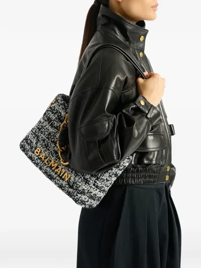 Balmain Small Soft 1945 Tote Bag In Tweed In Multi