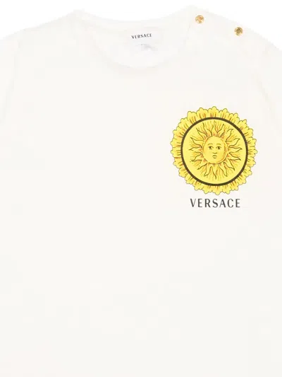 Versace Sun-print Buttoned T-shirt In White