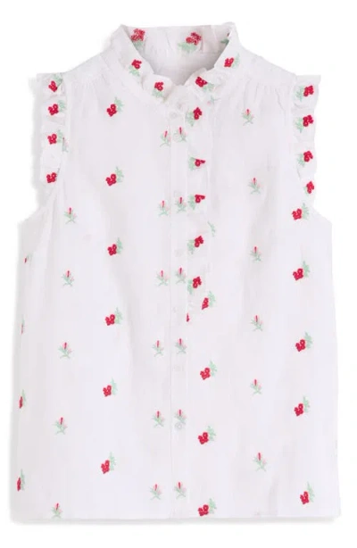 Boden Isabel Embroidered Linen Sleeveless Button-up Shirt In White