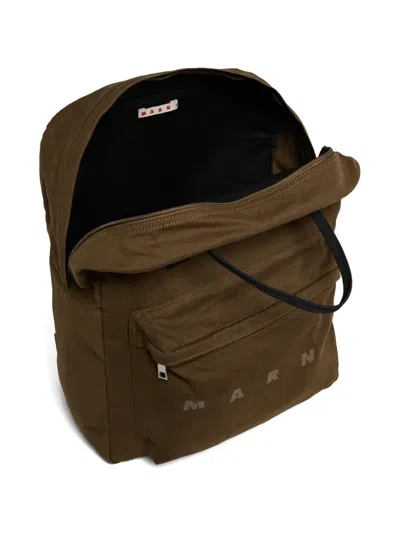 Marni Logo-print Zip-pocket Backpack In Brown