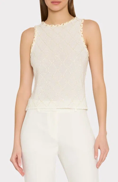 Milly Meli Beaded Sleeveless Sweater In White