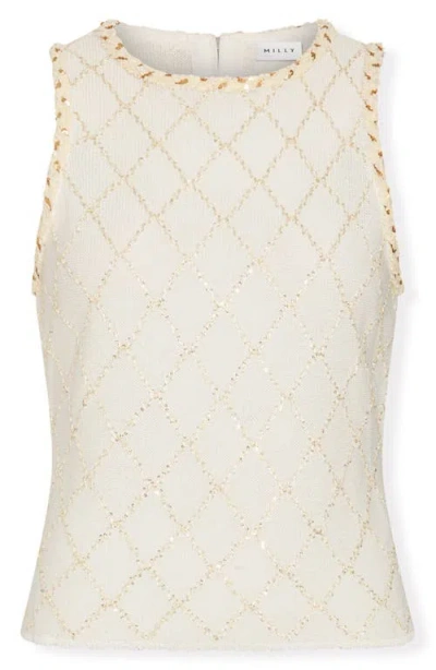 Milly Meli Beaded Sleeveless Sweater In White