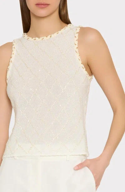 Milly Meli Beaded Sleeveless Sweater In White