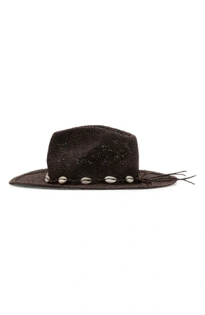 Mango Straw Hat With Shells In Burgundy