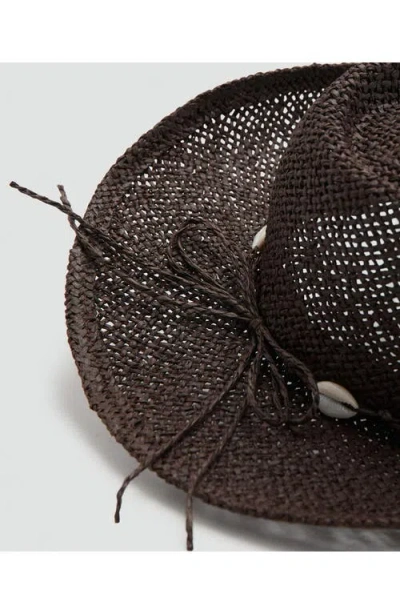 Mango Straw Hat With Shells In Burgundy