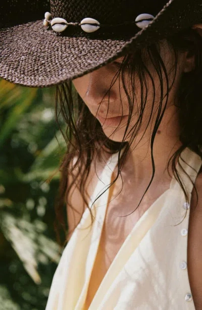 Mango Straw Hat With Shells In Burgundy