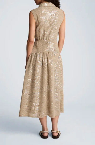 Kenneth Cole Sequin Sleeveless Midi Shirtdress In Multi