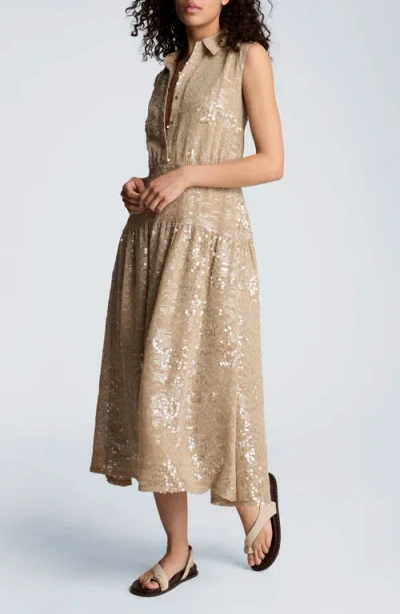 Kenneth Cole Sequin Sleeveless Midi Shirtdress In Multi