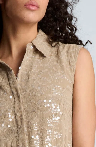 Kenneth Cole Sequin Sleeveless Midi Shirtdress In Multi