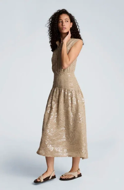 Kenneth Cole Sequin Sleeveless Midi Shirtdress In Multi