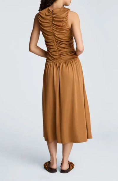 Kenneth Cole Drawstring Ruched A-line Midi Milano Jersey Dress In Multi
