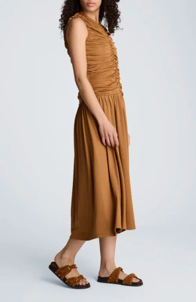 Kenneth Cole Drawstring Ruched A-line Midi Milano Jersey Dress In Multi