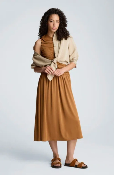 Kenneth Cole Drawstring Ruched A-line Midi Milano Jersey Dress In Multi