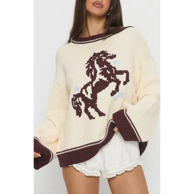 Princess Polly Rhianonn Horse Graphic Cotton Blend Sweater In White