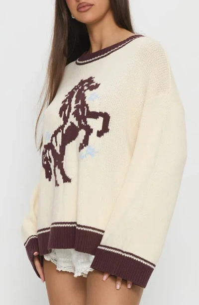 Princess Polly Rhianonn Horse Graphic Cotton Blend Sweater In White