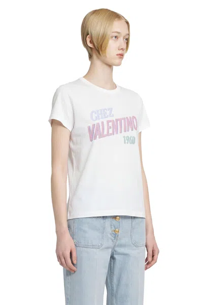 Valentino Womens Bianco Text-print Round-neck Cotton T-shirt In White