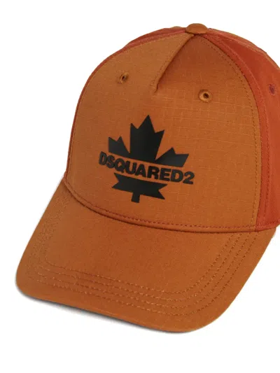 Dsquared2 Maple-leaf Ripstop Baseball Cap In Orange