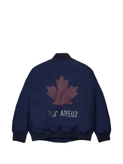 Dsquared2 Logo-print Maple-leaf Padded Jacket In Blue