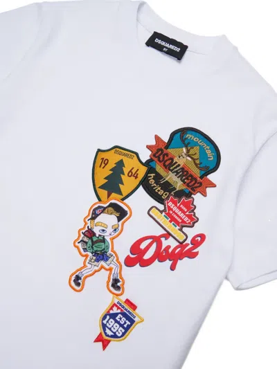 Dsquared2 T-shirt With Logo And Applied Patch In White