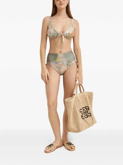 Del Maar Yma Patterned Tie Bikini Top In Neutral