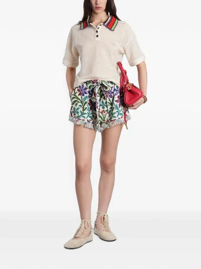 Siedres Crochet-collar Open-knit Polo Shirt In Neutral
