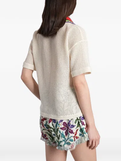 Siedres Crochet-collar Open-knit Polo Shirt In Neutral