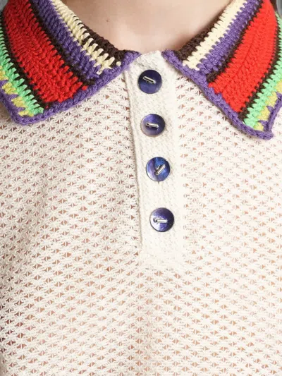Siedres Crochet-collar Open-knit Polo Shirt In Neutral