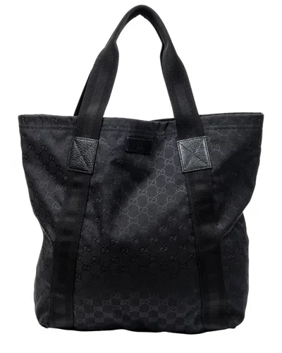 Gucci Black Monogrammed Canvas Open Shopper In Black