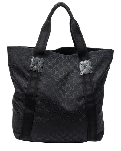 Gucci Black Monogrammed Canvas Open Shopper In Black