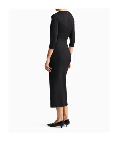 Giorgio Armani Elbow-sleeve Draped Crepe Slit Midi Dress In Black