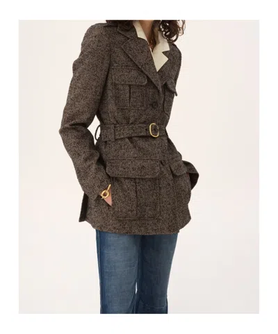 Chloé Herringbone Jacket In Brown
