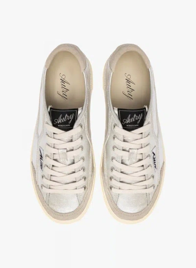 Autry Windscape Low Silver Canvas Suede Cow Leather Rubber Sneakers In Gray