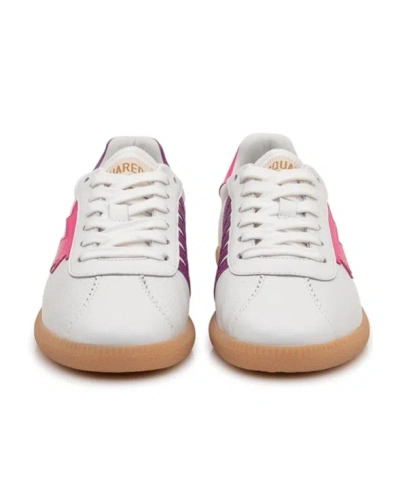 Dsquared2 White Low-top Nappa Purple Accent Sneakers In Animal Print
