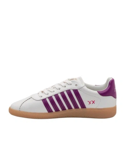 Dsquared2 White Low-top Nappa Purple Accent Sneakers In Animal Print