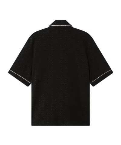 Casablanca Men Black Shirt With Classic Lapels And All-over Embossed Monogram In Cotton Man