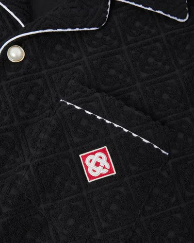 Casablanca Men Black Shirt With Classic Lapels And All-over Embossed Monogram In Cotton Man