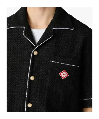 Casablanca Men Black Shirt With Classic Lapels And All-over Embossed Monogram In Cotton Man