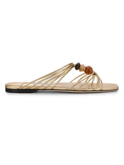Jimmy Choo Lova Bead-embellished Sandals In Gold