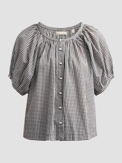 Doen June Gathered Checked Cotton Blouse In Gray