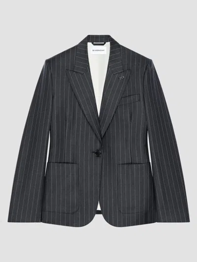 Givenchy Single-breasted Striped Jacket In Wool In Gray