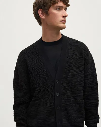 Johnstons Of Elgin Plaited Texture Black Cashmere Cardigan